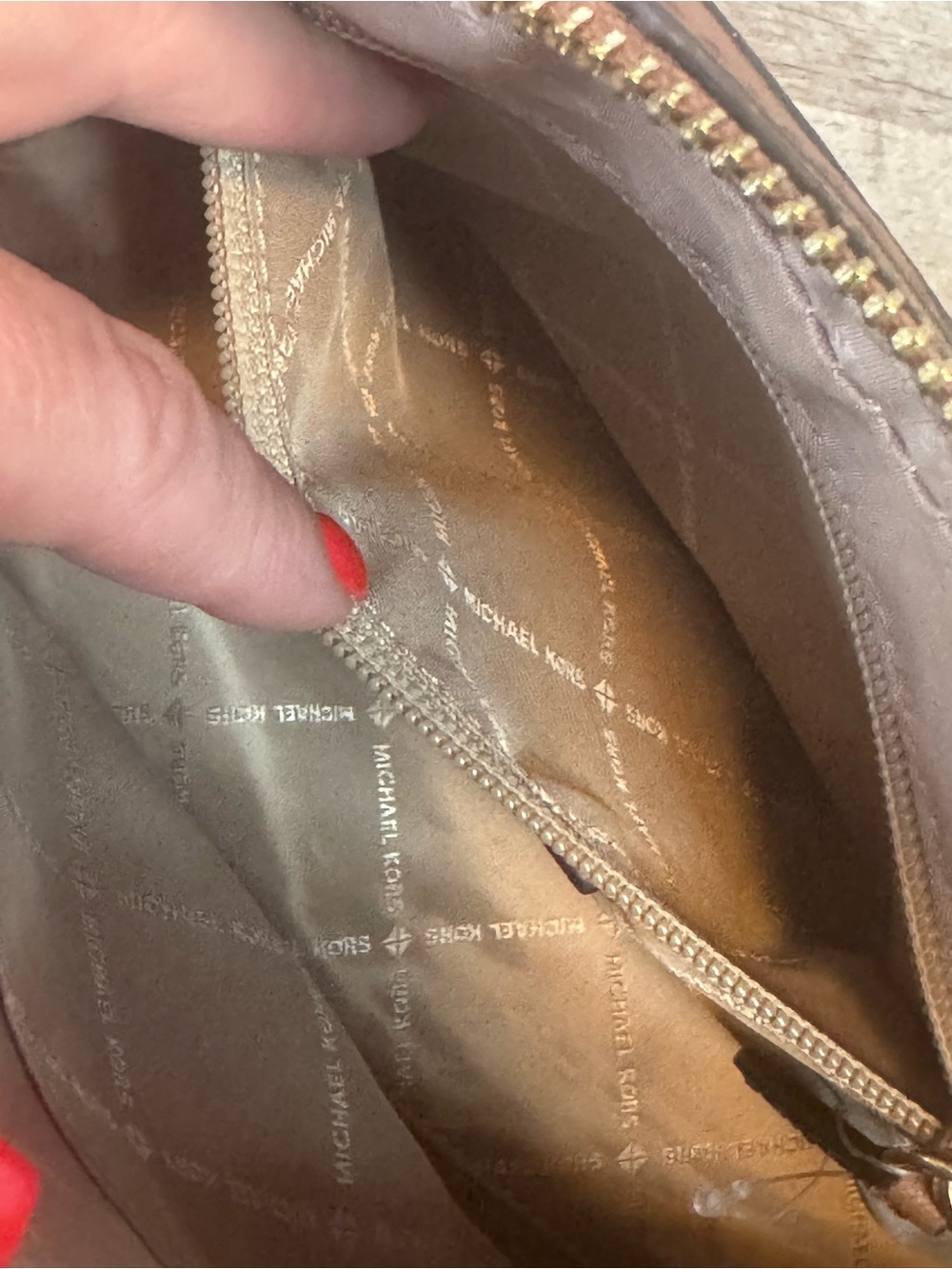 Michael Kors Cream MK Logo Clutch with Brown Leather Trim and shoulder strap - Picture 9 of 15